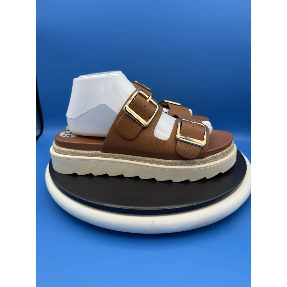 Madden Girl‎ G-Envyy Womens Size 9.5M Brown Platform Espadrille Slip On Sandals